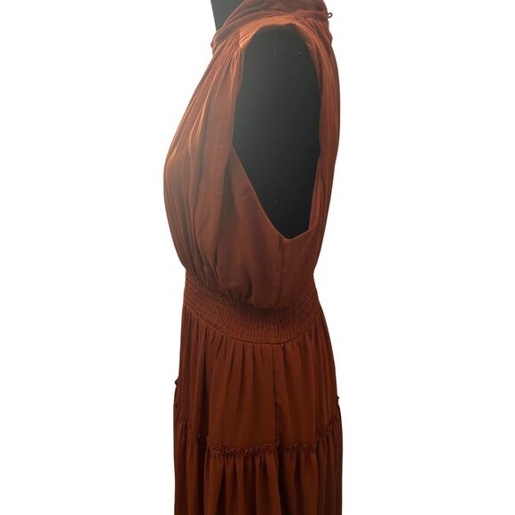 Grade and Gather Dress Rust Mock Neck Sleeveless Size Medium - Picture 6 of 7